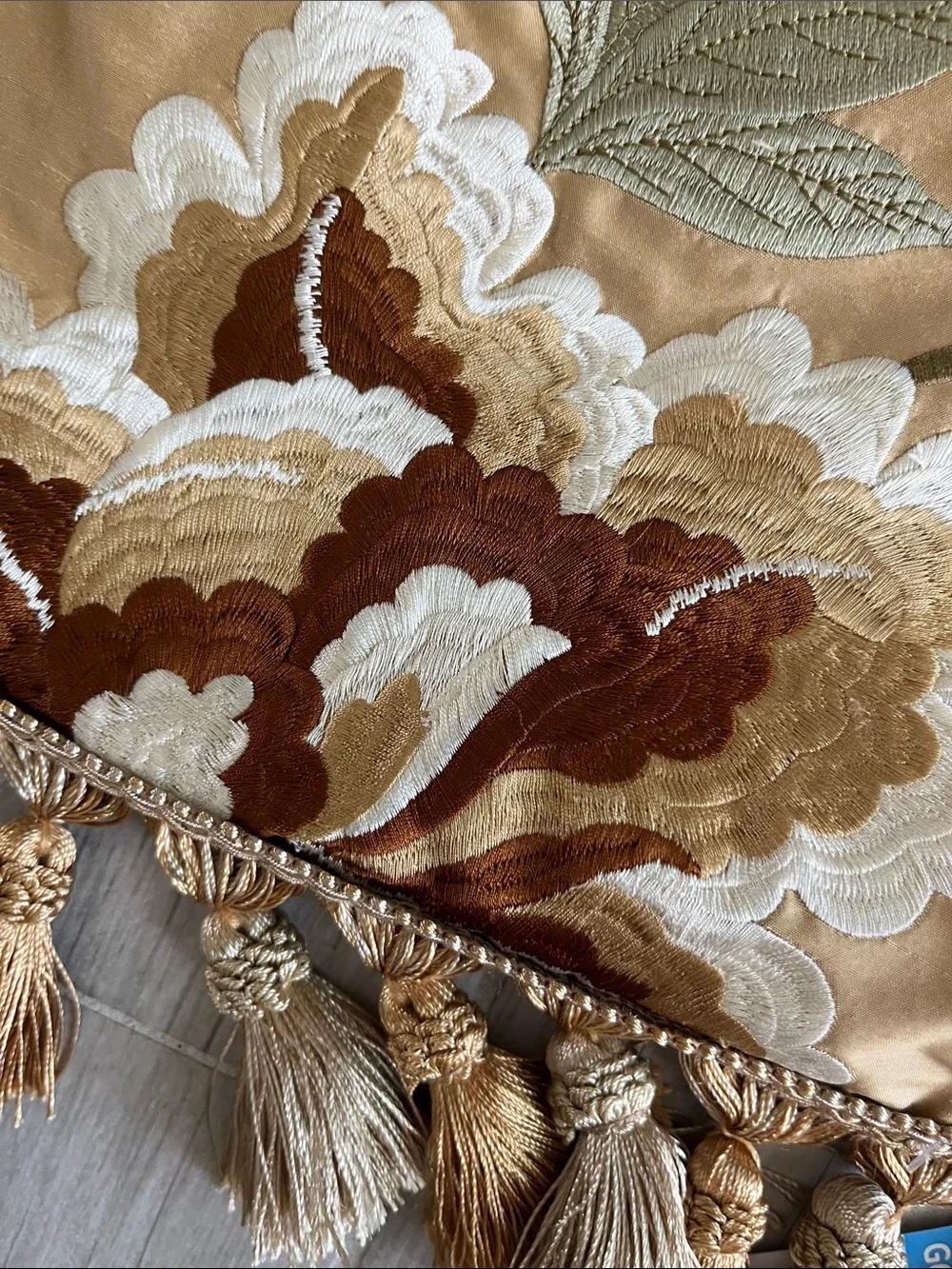 Large handcrafted  square floral embroidered oversize pillow sham   Thick tassel